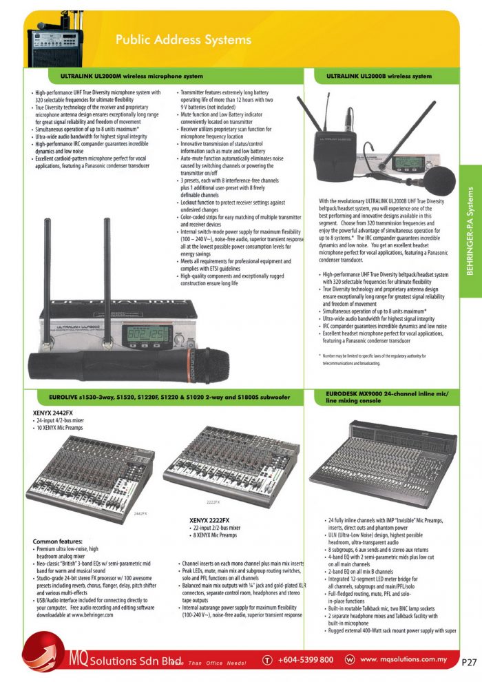 P27 BEHRINGER-P.A System